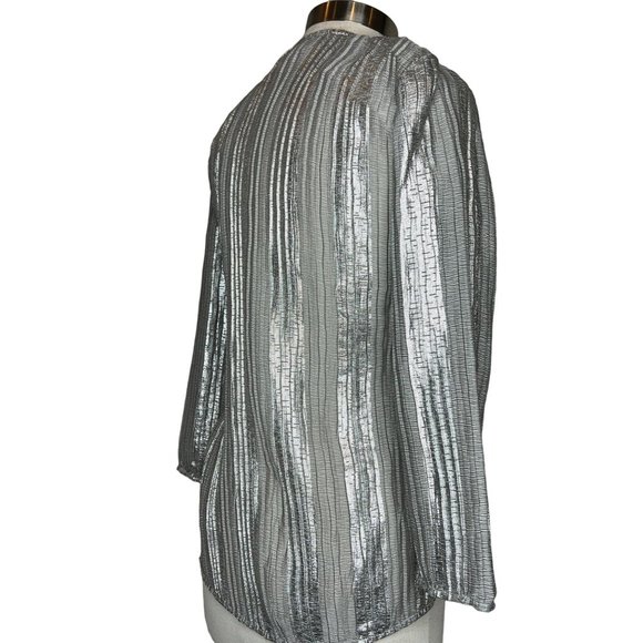 Chic's Blouse Silver Women's Size 00 US XS2 Open Front Long Sleeve Sparkly Made - Picture 6 of 13